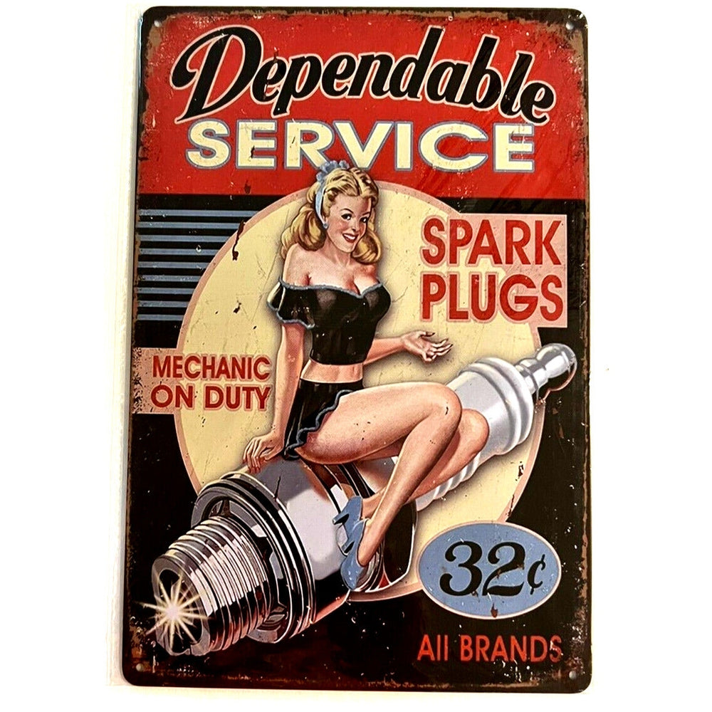 Dependable Service Spark Plugs 32 Cents 8" x 12" Vintage Novelty Metal Sign Home & Garden:Home Décor:Plaques & Signs Style Your Walls